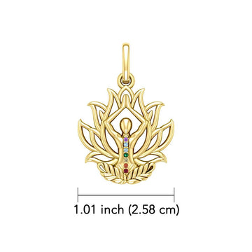 Yoga Lotus Position 14K Yellow Gold Pendant with Chakra Gemstone GPD5023 - Jewelry